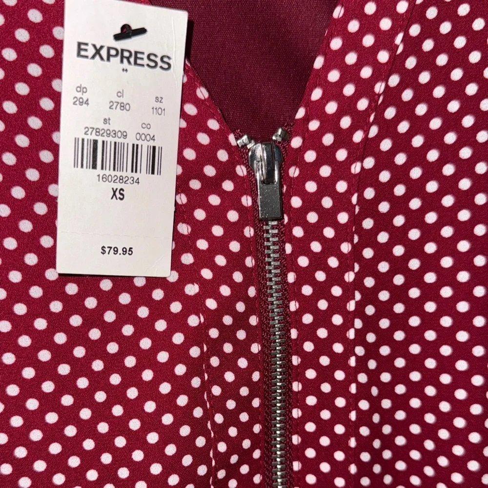 Express Polka Dot Dress with Belt Maroon XS NWT